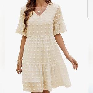 New with Tags size XL Women's Chiffon Dress Apricot Color Summer Flowy Swiss Dot